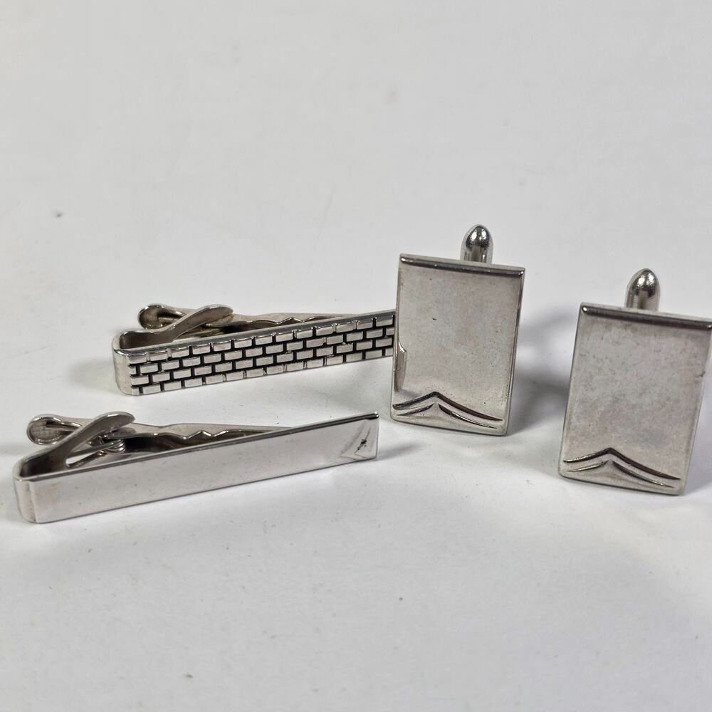 Vintage Swank Cufflinks & 2 Tie Clips Silver Tone Men's Jewelry Lot MCM